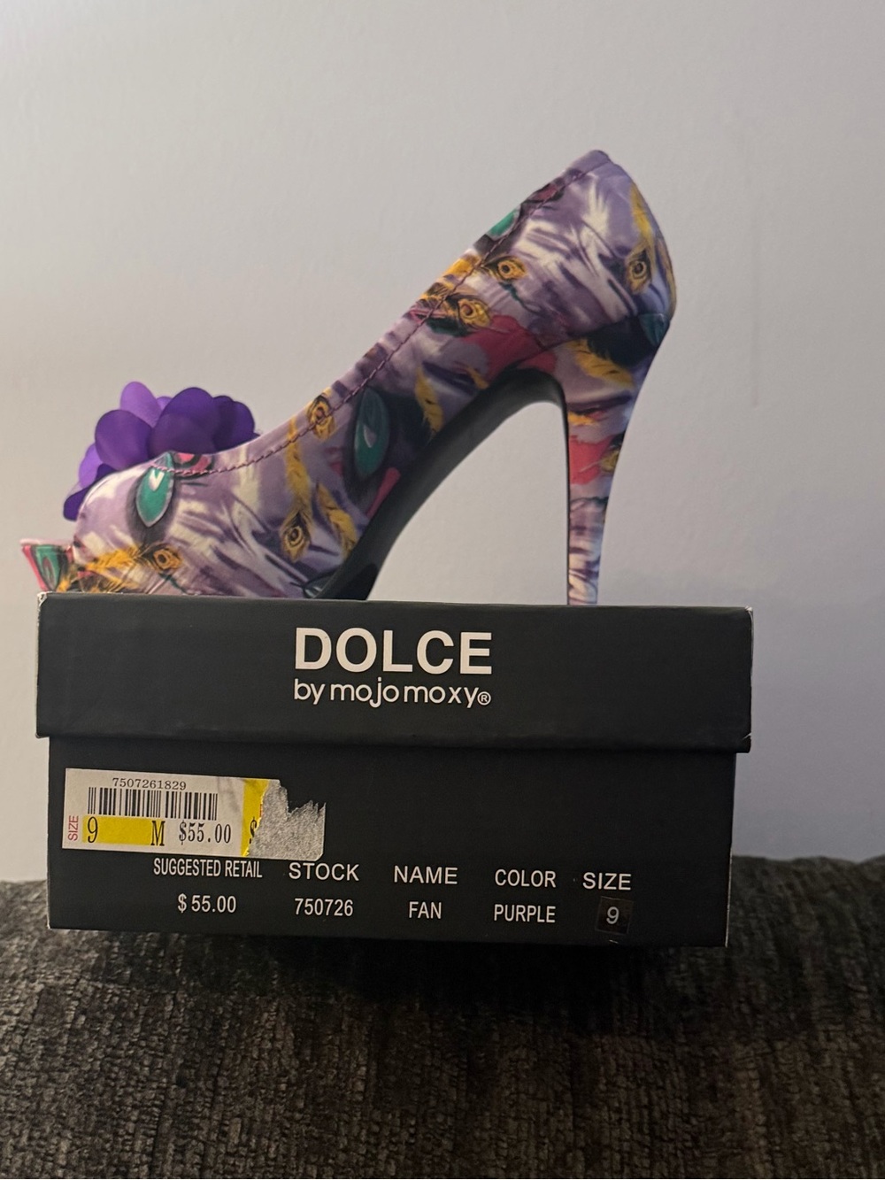 Mojo Moxy Dolce Purple Floral Peep-Toe Heels with Flower Accent